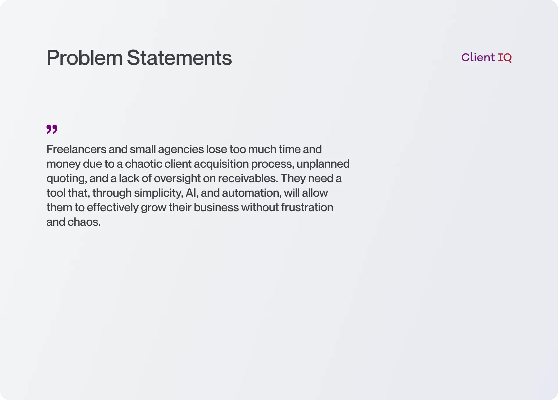 Client IQ - Problem Statements